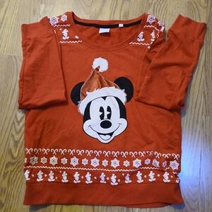 Disney Red Mickey Mouse Christmas Long Sleeve Soft Fleece Tshirt